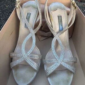 Prada Satin Crystal Strass T-Strap Sandal